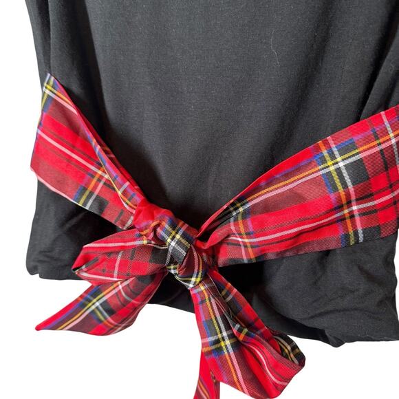 J. Crew Form‎ Knit Long Sleeve Wrap Top Black with Plaid Waist Tie XS Holiday - Picture 8 of 9